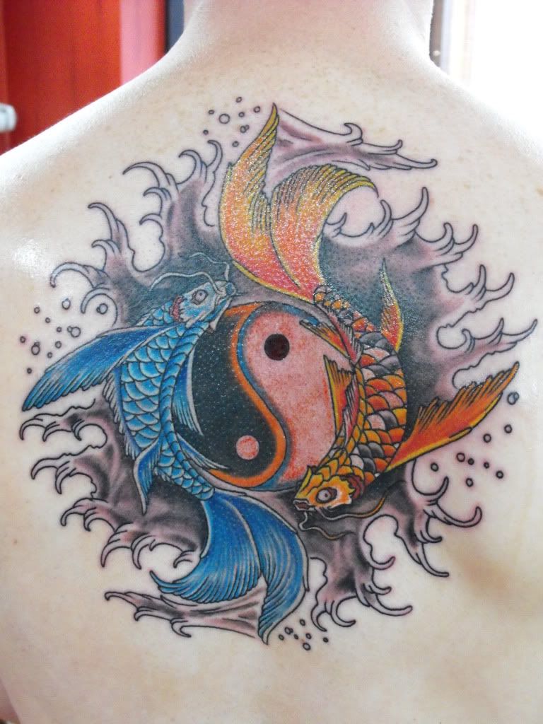 Upper Back Pisces Tattoo Koi Fishes Yin Yang