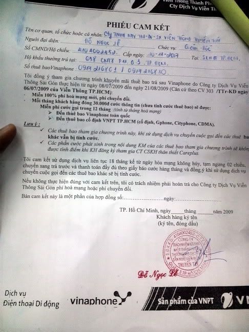 vụ khuyến mãi...trả sau của vinafone