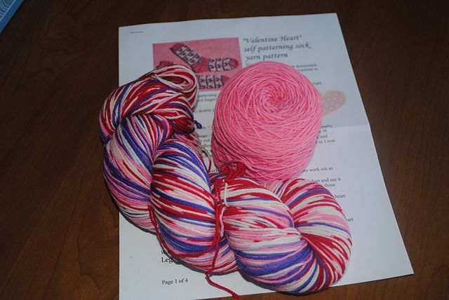 Abi Grasso Valentine Heart Self Striping Sock Yarn with trim