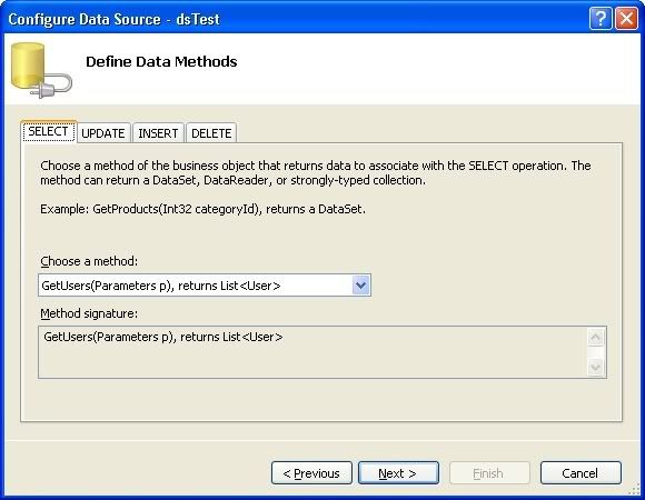 Select method used for ObjectDataSource