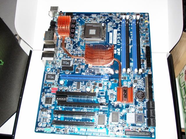 -Abit IP35 Pro, solid board, super stable, latest bios installed. Specs: LGA 775. Intel® P35 FSB 1333. Dual DDR2 800. PCI-E X16 SATA 3G RAID eSATA 3G