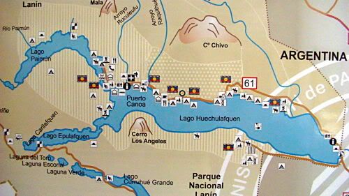 Lake Huechulafquen and its surroundings - map found in information center in the national park