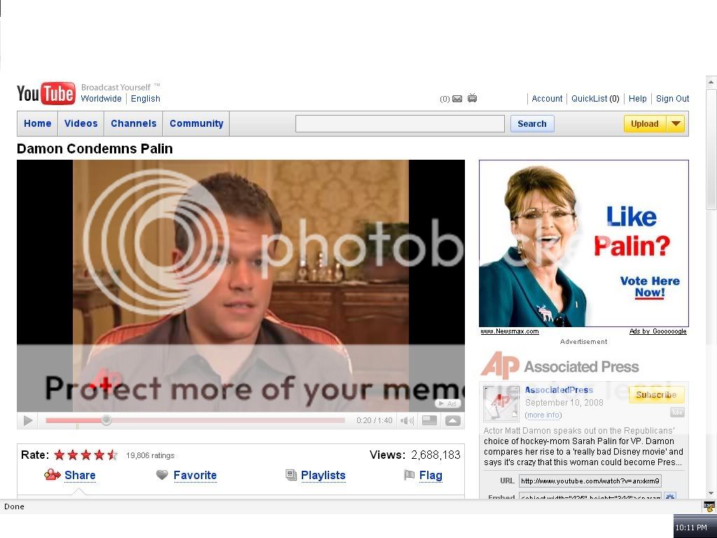 Related Palin Advertisement Fail on Youtube [PIC]